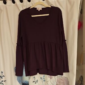 Elegant V-Neck Long Sleeve Top in Deep Purple